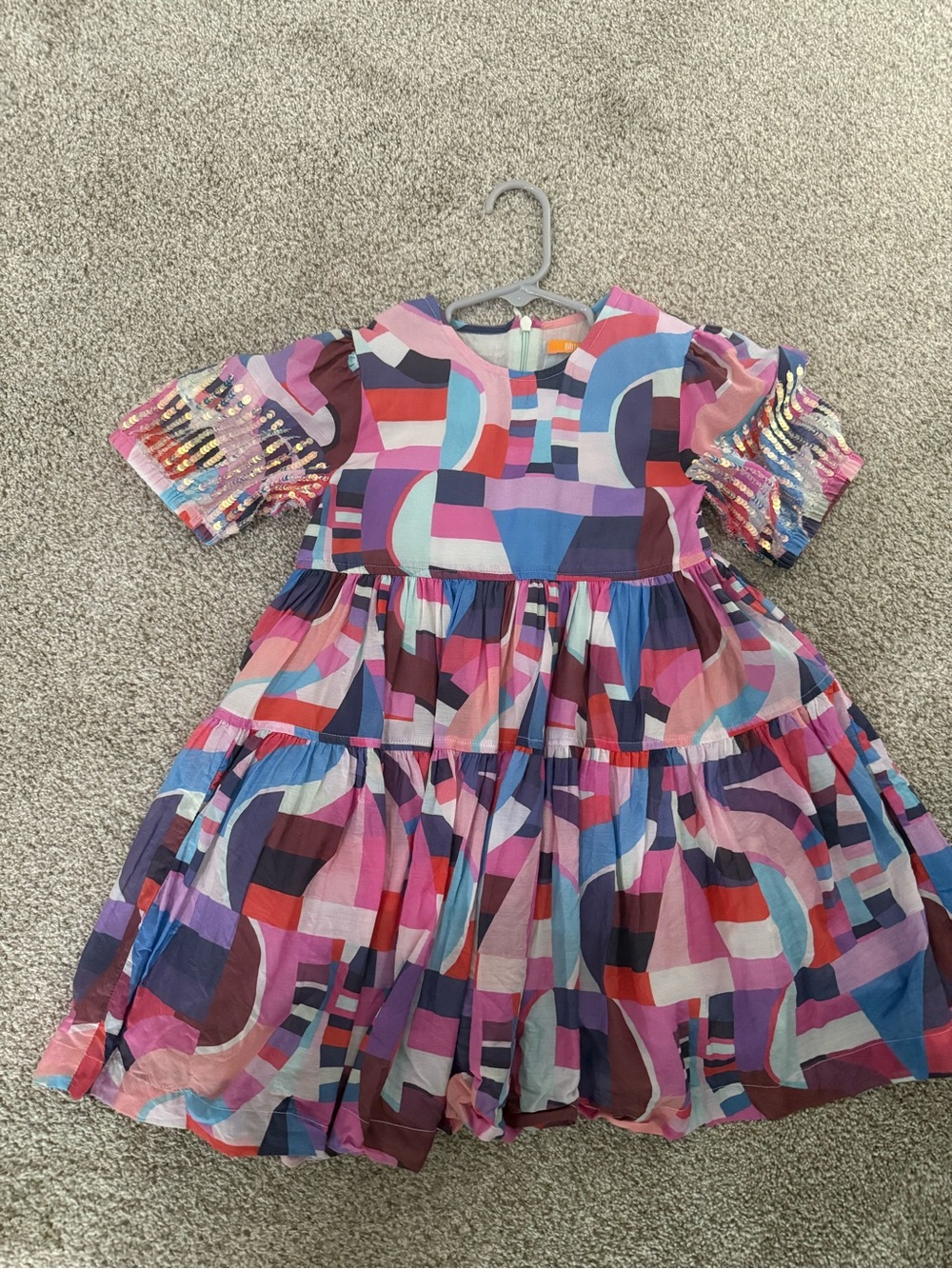 Girls' Multicolor Geometric Tiered Dress - Pink & Purple